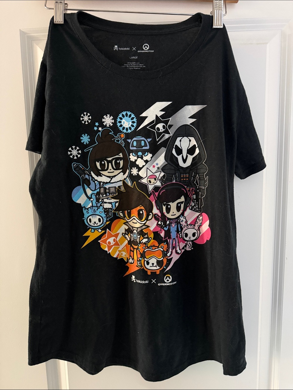 tokidoki Black Short Sleeve Tee with Colorful Overwatch Characters